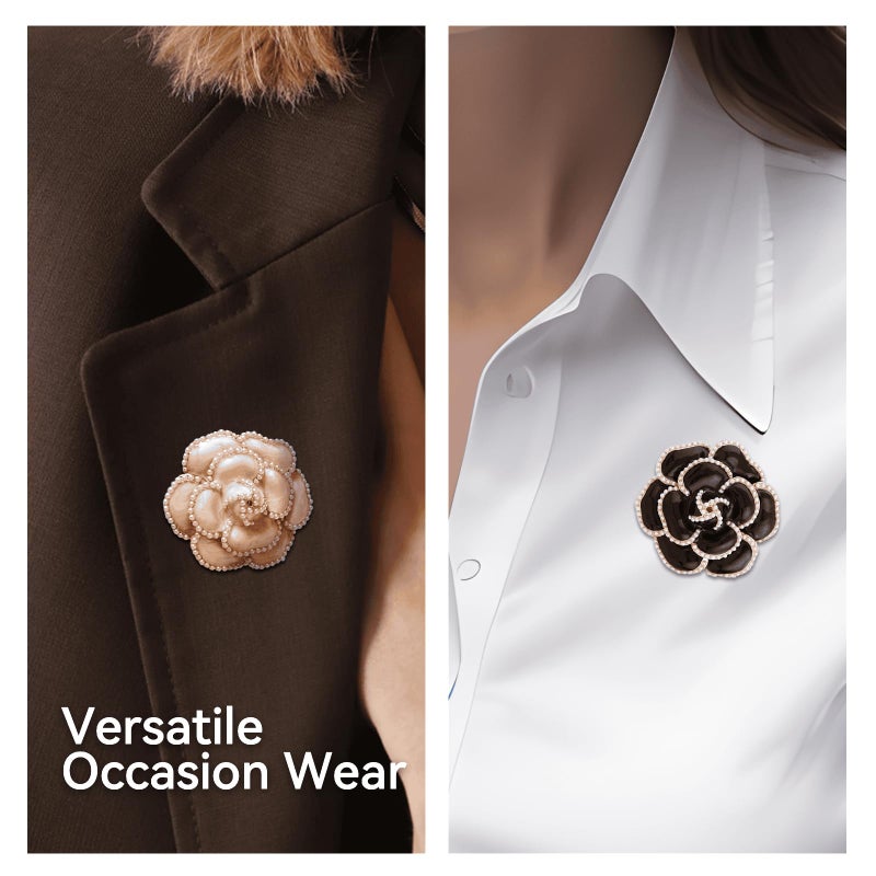 Zakrafo 2 Pcs Camellia Flower Brooches and Pins for Women Elegant Faux Pearls Flower Brooch Pins Pearl Accessories for Women Dress Clothing Hats Wedding Banquet Party Office (Camellia Flower) - Image 3