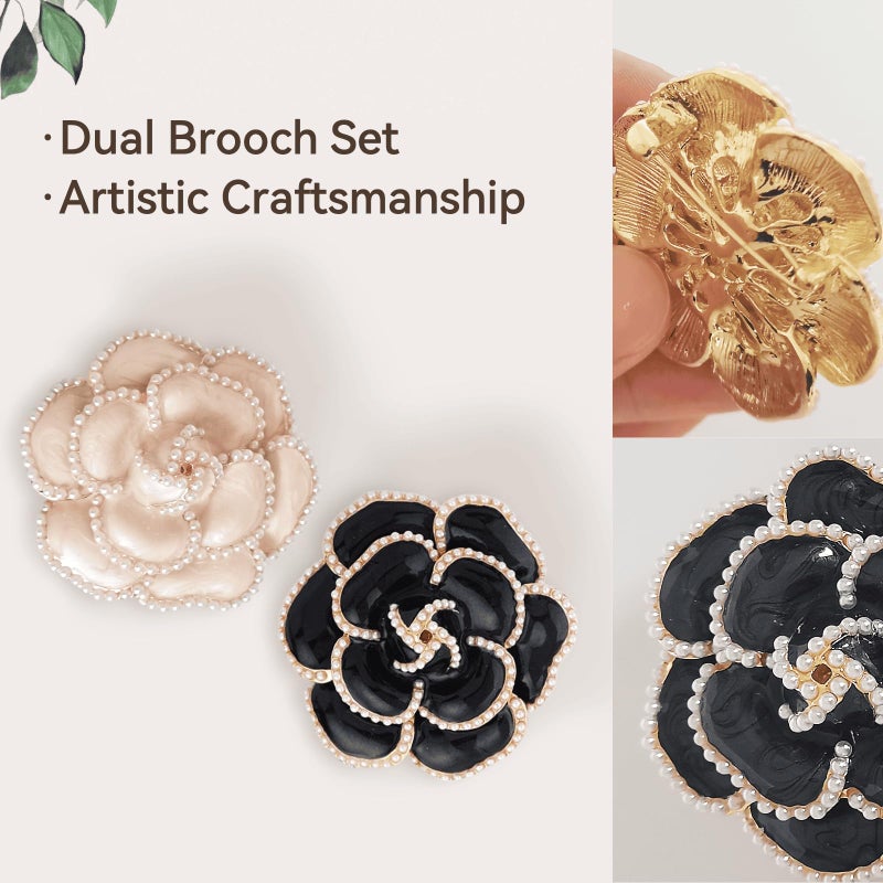 Zakrafo 2 Pcs Camellia Flower Brooches and Pins for Women Elegant Faux Pearls Flower Brooch Pins Pearl Accessories for Women Dress Clothing Hats Wedding Banquet Party Office (Camellia Flower) - Image 4