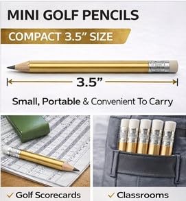 TH Golf 100pcs Golf Pencils, 4 Inch Mini Half Pencils with Eraser Sharpened Wood Mini Round for Schools Wedding Toddlers Home Corporate Multiple Colours (Gold) - Image 3