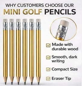 TH Golf 100pcs Golf Pencils, 4 Inch Mini Half Pencils with Eraser Sharpened Wood Mini Round for Schools Wedding Toddlers Home Corporate Multiple Colours (Gold) - Image 2