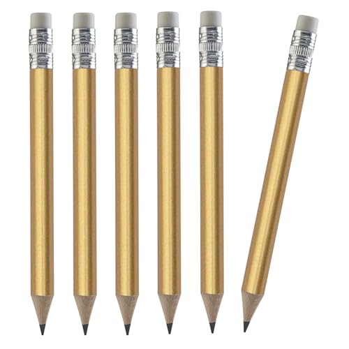 TH Golf 100pcs Golf Pencils, 4 Inch Mini Half Pencils with Eraser Sharpened Wood Mini Round for Schools Wedding Toddlers Home Corporate Multiple Colours (Gold) - Image 1