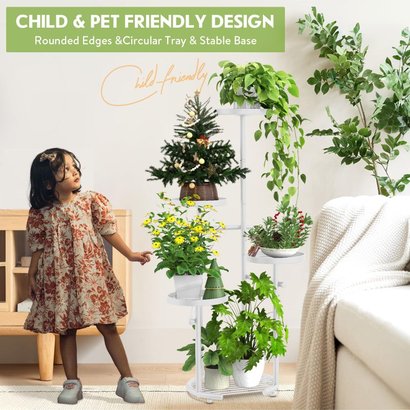 TOSKING 5-Tier Metal Plant Stand, Anti-Tip Round Base for Pots, Child & Pet Friendly, Space Saving Corner Shelf Flower Pot for Indoor Outdoor Use, Living Room Balcony Patio Garden (White, 38in) - Image 5