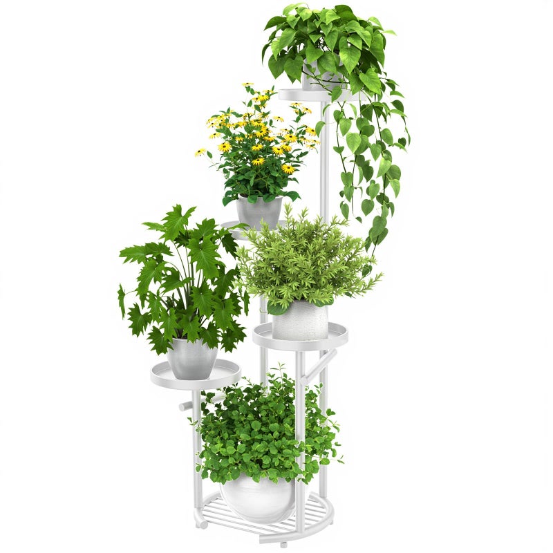 TOSKING 5-Tier Metal Plant Stand, Anti-Tip Round Base for Pots, Child & Pet Friendly, Space Saving Corner Shelf Flower Pot for Indoor Outdoor Use, Living Room Balcony Patio Garden (White, 38in) - Image 1