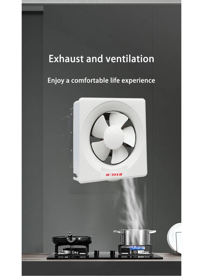 UNITED 8-Inch (20 cm) Square Plastic Wall Mount Exhaust Fan UES-20 | Dual Voltage 110V & 220V | 35W Energy Efficient Motor, 318 CFM High Airflow, Low Noise 31 dB | Ideal for Kitchen, Bathroom, and Restaurant Ventilation - Made in Saudi Arabia - Image 2