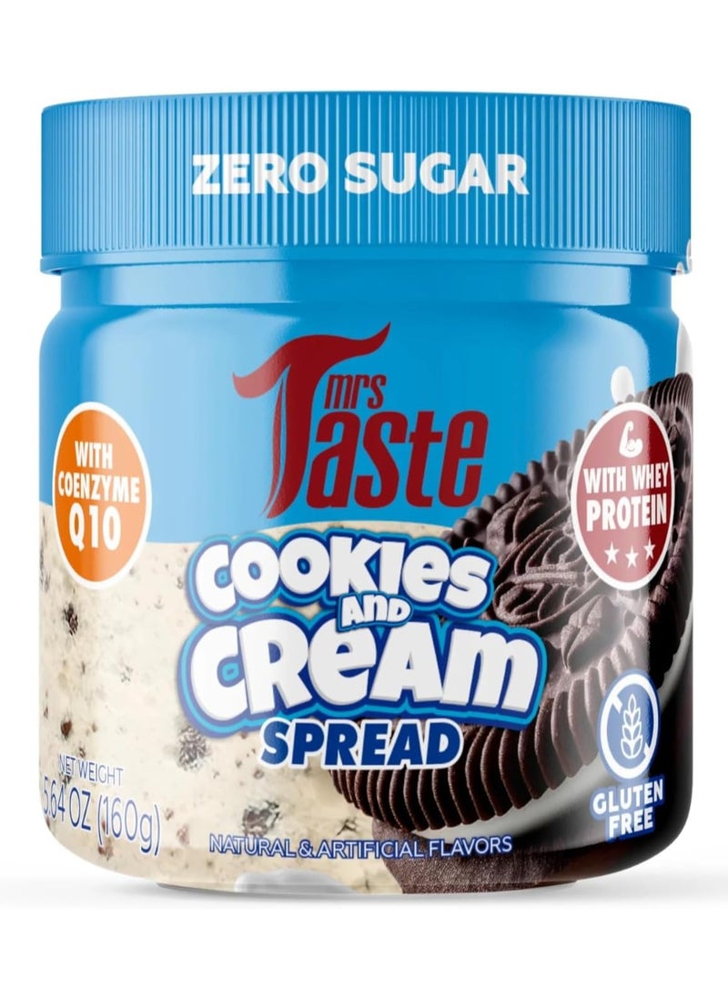 mrs Taste Mrs Taste Zero Sugar Spreads, High-Protein, Gluten-Free, Healthy Dessert & Snack Option with CoQ10 (Cookies and Cream) 160 GM 