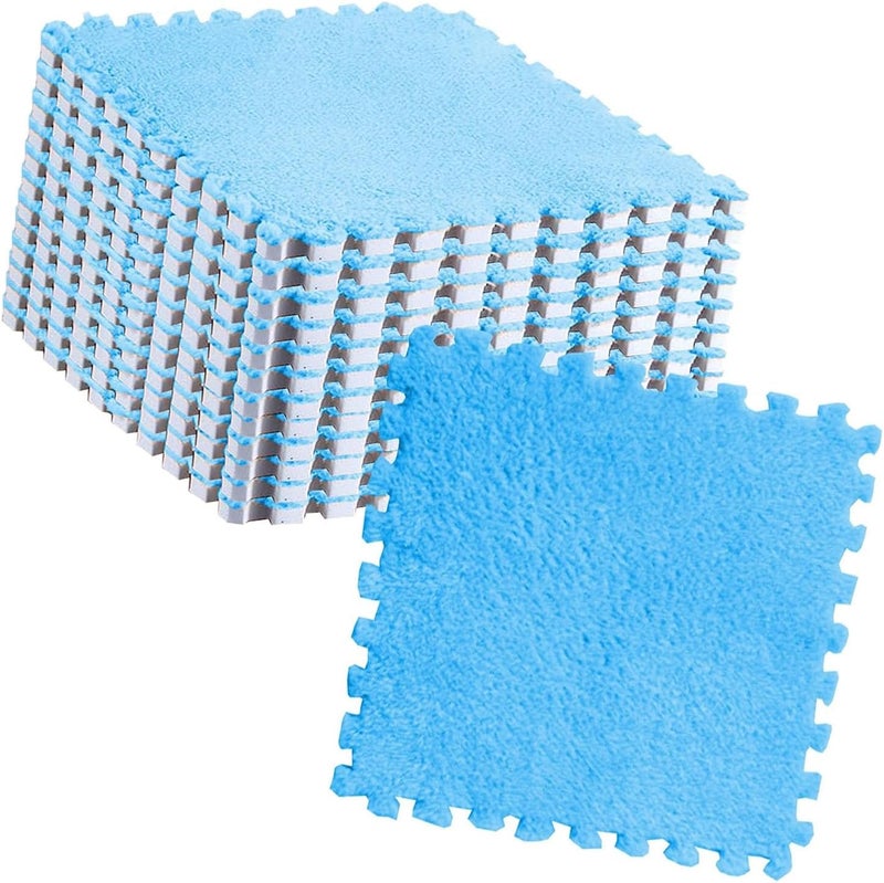 Pomya Antislip Soft Foam Mats | Washable Plush Puzzle Tiles for Kids Bedroom Playroom Nursery (Blue) - Image 1
