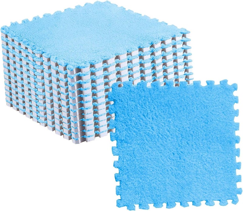Pomya Antislip Soft Foam Mats | Washable Plush Puzzle Tiles for Kids Bedroom Playroom Nursery (Blue) - Image 3