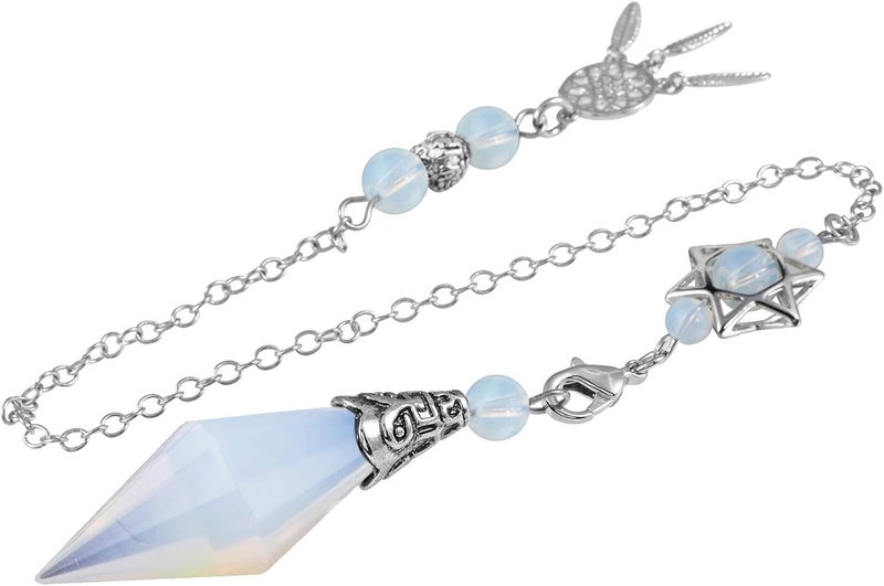 rockcloud Natural Opalite Stone Healing Reiki Pendulum 12 Facet Crystal Point Pendant with Dream Catcher Hexagram Charm Wicca for Dowsing Divination Balancing
