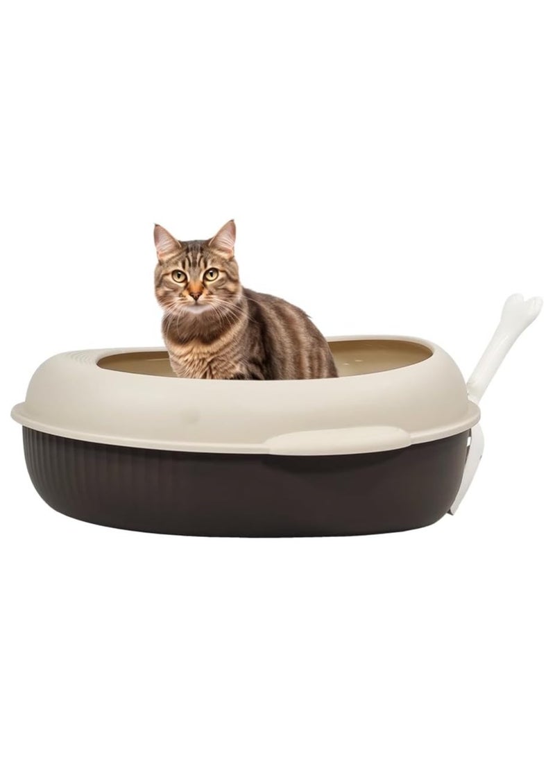 MAJIBAO Semi-closed cat litter box & anti splash plastic sand box with Scoop, Suitable for all type of cat, Detachable and Reusable cat Toilet, Easy to clean 38 cm L (Chocolate and Brown color)  - Image 1