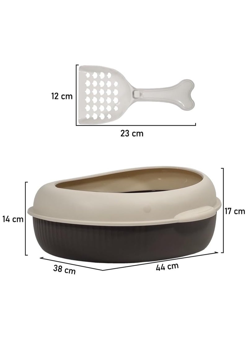 MAJIBAO Semi-closed cat litter box & anti splash plastic sand box with Scoop, Suitable for all type of cat, Detachable and Reusable cat Toilet, Easy to clean 38 cm L (Chocolate and Brown color)  - Image 2