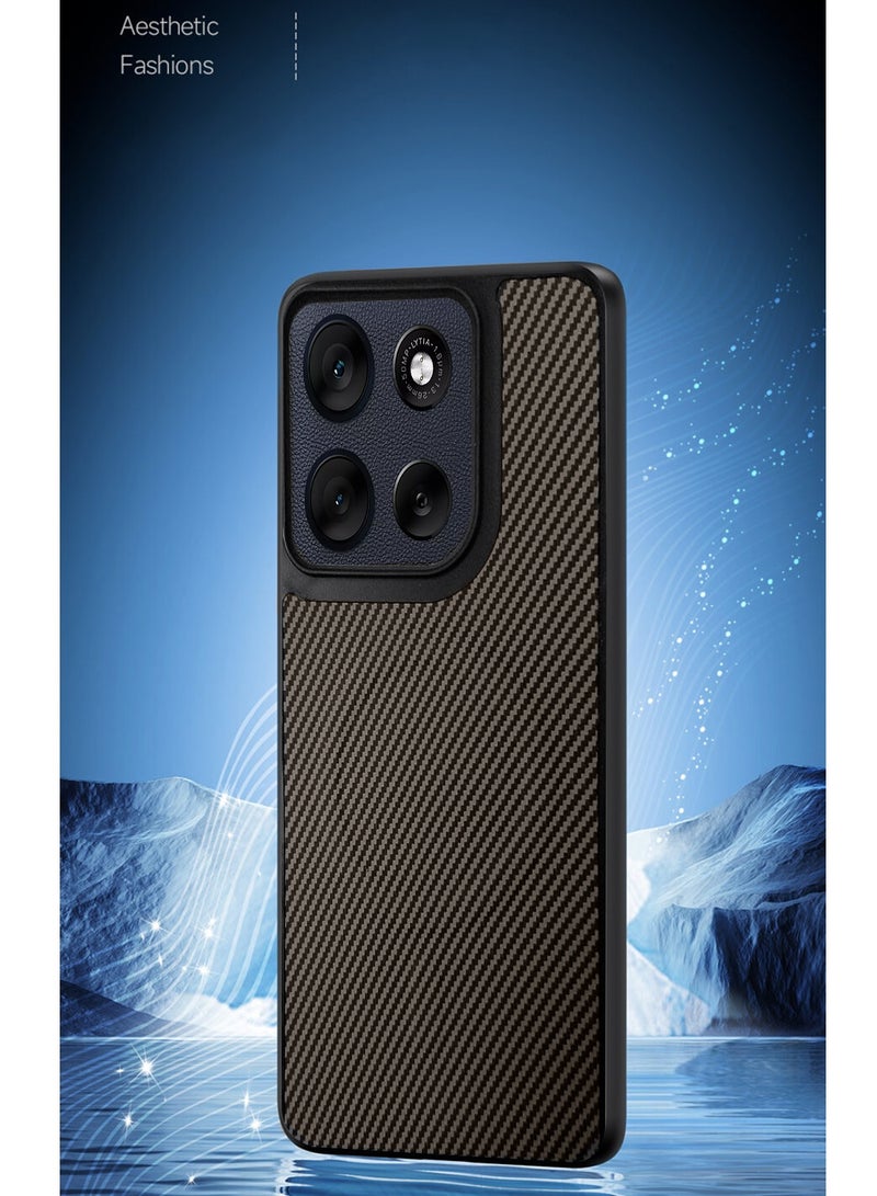 Wtech Motorola Moto G56 5G 2025 Soft Silicone Carbon Fiber Magsafe Protective Back Case Cover (MCFPSN) - Dark Brown - Image 2