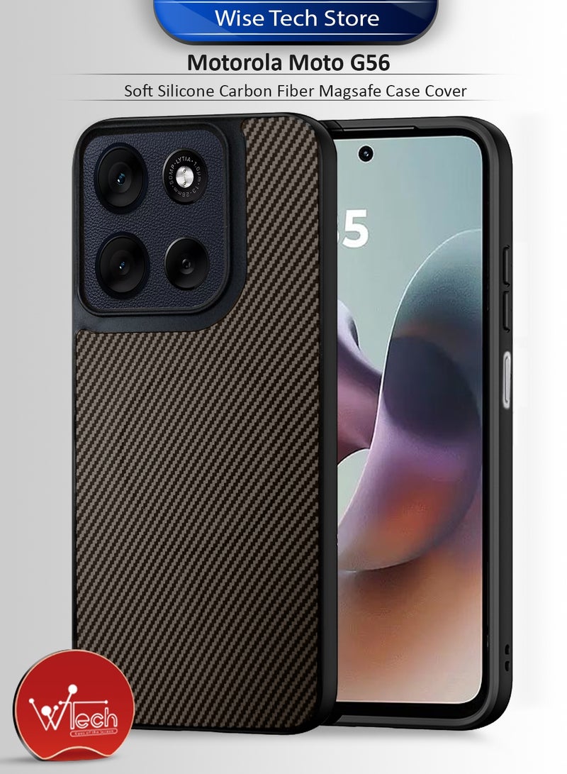 Wtech Motorola Moto G56 5G 2025 Soft Silicone Carbon Fiber Magsafe Protective Back Case Cover (MCFPSN) - Dark Brown - Image 1