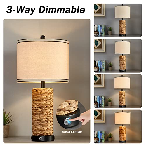 GyroVu Rattan Table Lamp Set of 2, Wicker Lamps, Dimmable Touch Seagrass Table lamp with 2 USB Ports and 1 AC Outlet for Bedroom Nightstand Table, Livingroom End Table, Bulbs Include - Image 5