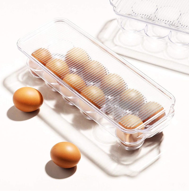 JAMOR 12 Grid Egg Storage Box Refrigerator Egg Rack Tray With Lid, Stackable Egg Rack, Transparent Egg Storage Box, BPA-Free (B) - Image 3