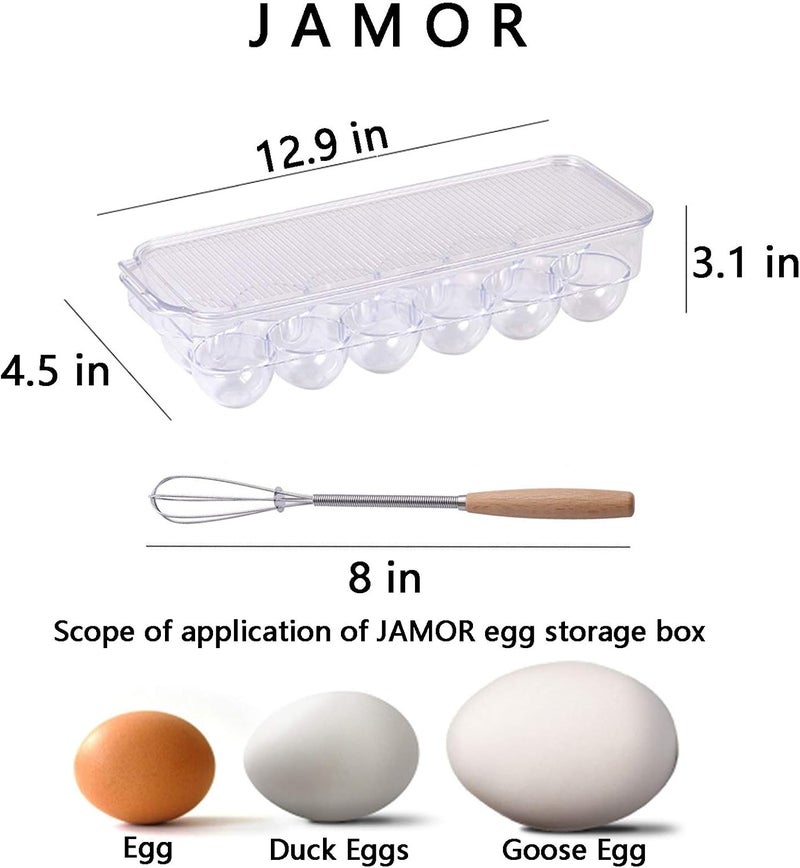 JAMOR 12 Grid Egg Storage Box Refrigerator Egg Rack Tray With Lid, Stackable Egg Rack, Transparent Egg Storage Box, BPA-Free (B) - Image 2