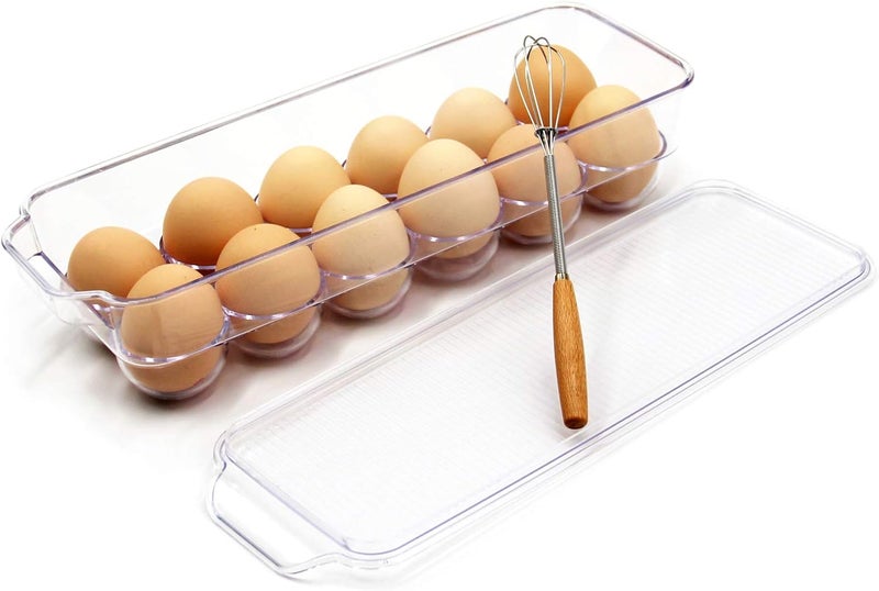 JAMOR 12 Grid Egg Storage Box Refrigerator Egg Rack Tray With Lid, Stackable Egg Rack, Transparent Egg Storage Box, BPA-Free (B) - Image 1