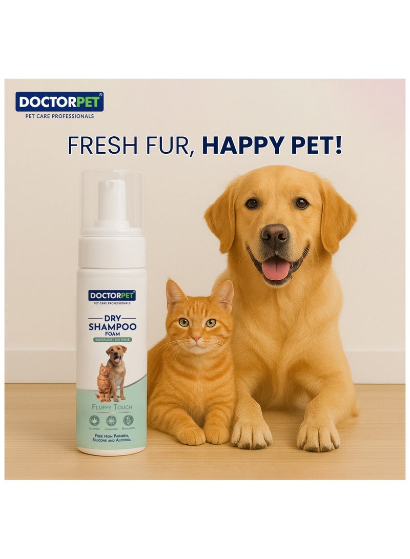 DOCTERPET Doctor Pet Dry Shampoo Foam Fluffy Touch 200ML - Waterless No Rinse Grooming - Aloe Vera, Chamomile & Eucalyptus - Natural Cleanser for Dogs & Cats  - Image 3