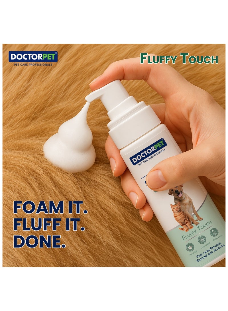 DOCTERPET Doctor Pet Dry Shampoo Foam Fluffy Touch 200ML - Waterless No Rinse Grooming - Aloe Vera, Chamomile & Eucalyptus - Natural Cleanser for Dogs & Cats  - Image 4
