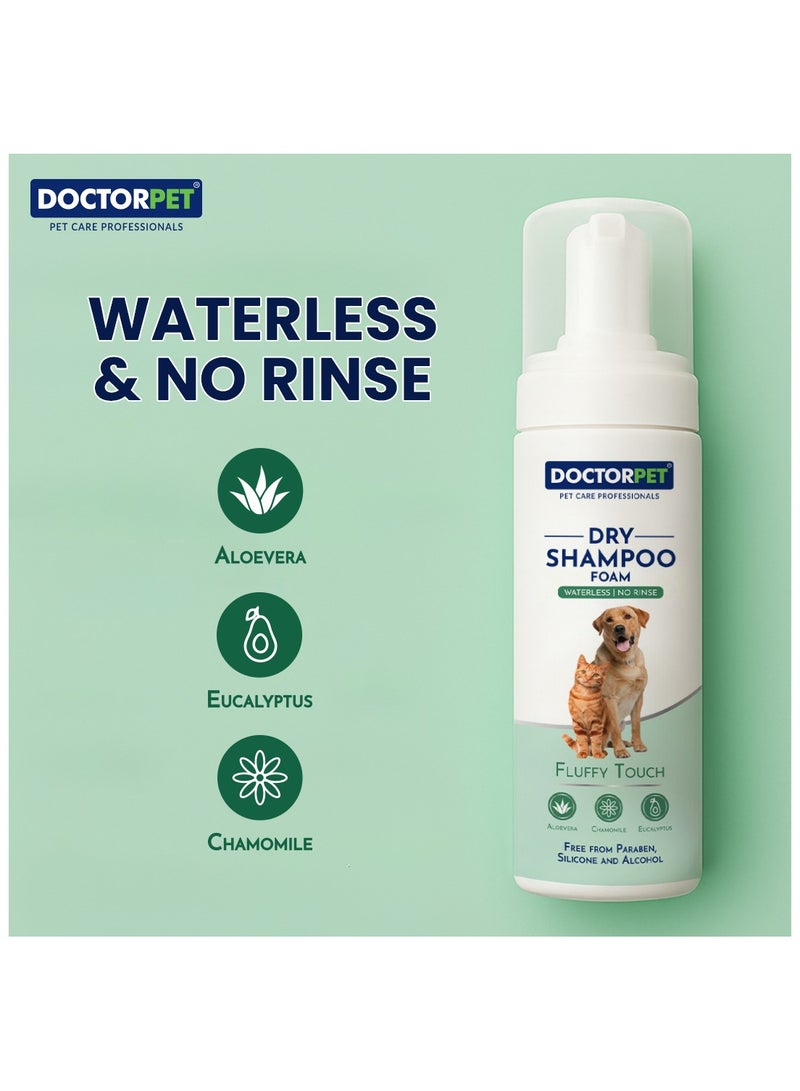 DOCTERPET Doctor Pet Dry Shampoo Foam Fluffy Touch 200ML - Waterless No Rinse Grooming - Aloe Vera, Chamomile & Eucalyptus - Natural Cleanser for Dogs & Cats  - Image 5
