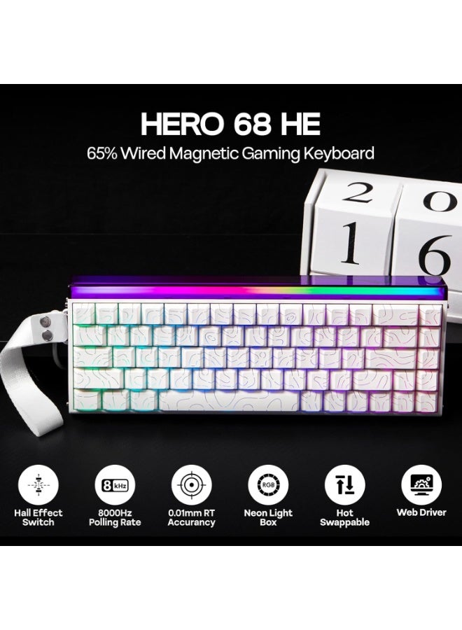 أولا لوحة مفاتيح الألعاب AULA Hero 68 HE سلكية بنسبة 65% مع تشغيل قابل للتعديل مفتاح مغناطيسي بتأثير هول معدل استجابة 8 كيلو هرتز إضاءة خلفية RGB صندوق إضاءة نيون حامل صينية غطاء مفاتيح مطبوع جانبياً (محيط أبيض) - Image 4