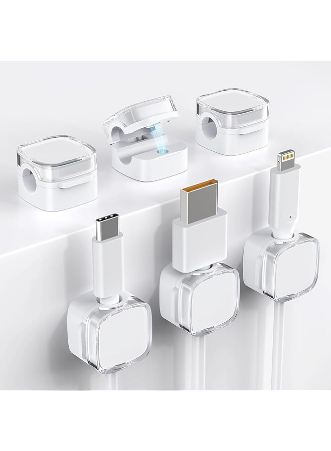 PROMASS 6 Pack Magnetic Cord Organizer, Cable Smooth Adjustable Easy Secure Cable Management, Wire Holder Keeper Organizer, Hide Or Organize Phone USB Charger Cable for Home,Office,Car,Desk,Nightstand (WH 1) - Image 1