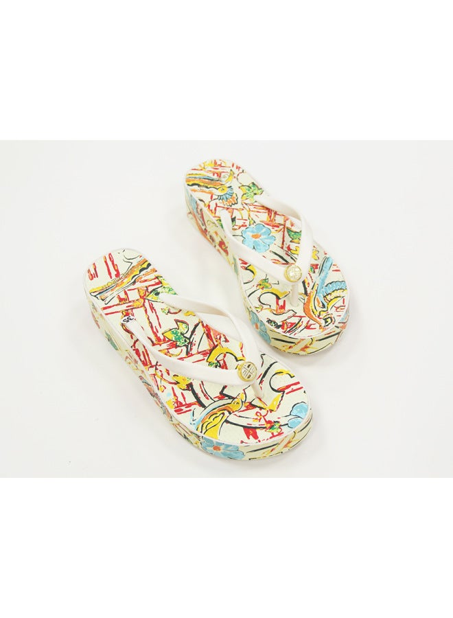 Summer Thick-soled Wedge-heeled Flip-flops European And American Style Tb Printed Heightening Retro Fashion Flip-flops