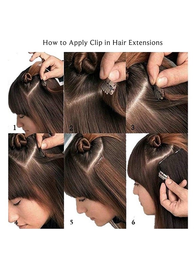 إضافات شعر قابلة للتثبيت، بني أومبري إلى بني كستنائي مع خصلات شقراء رمادية حقيقية من شعر الإنسان، 7 قطع 15 بوصة، شعر مستقيم مزدوج الخيوط، 70 جرام، قابلة للتثبيت للنساء