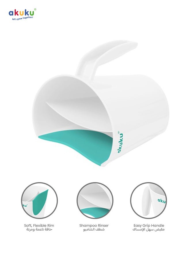 Akuku Tear-Free Shampoo Rinse Cup for Kids | Dual-Chamber Hair Washing Jug | Flexible Soft Rim | No-Splash Baby Bath Tool | Easy Grip Handle | 16 x 8 cm - Image 4