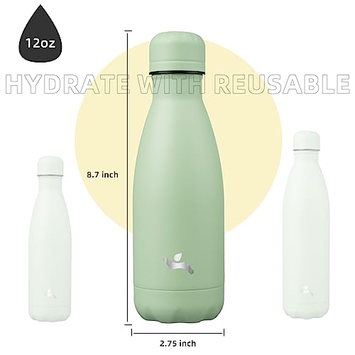 Konokyo Insulated Water Bottles,12 oz Double Wall Stainless Steel Vacumm Metal Flask for Sports Travel,Macaron Green - Image 3