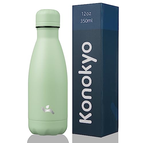 Konokyo Insulated Water Bottles,12 oz Double Wall Stainless Steel Vacumm Metal Flask for Sports Travel,Macaron Green - Image 1