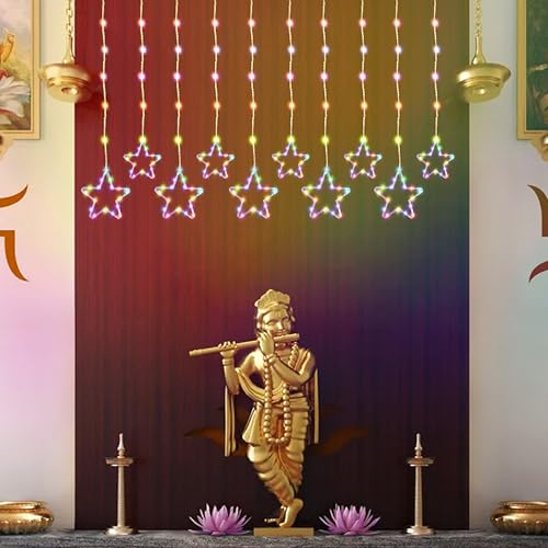 Gesto 10 Star Curtain Lights – 111 SMD LED Multicolor Fairy Lights with 8 Flashing Modes | AC Powered Diya Lights for Home,Balcony,Mandir, Christmas,Wedding,Diwali Decoration & Festival Decor (11 Ft) - Image 3