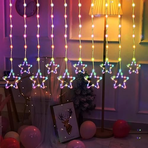 Gesto 10 Star Curtain Lights – 111 SMD LED Multicolor Fairy Lights with 8 Flashing Modes | AC Powered Diya Lights for Home,Balcony,Mandir, Christmas,Wedding,Diwali Decoration & Festival Decor (11 Ft) - Image 1