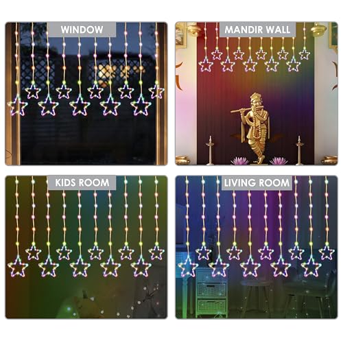 Gesto 10 Star Curtain Lights – 111 SMD LED Multicolor Fairy Lights with 8 Flashing Modes | AC Powered Diya Lights for Home,Balcony,Mandir, Christmas,Wedding,Diwali Decoration & Festival Decor (11 Ft) - Image 5