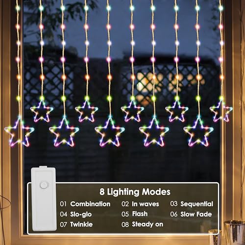 Gesto 10 Star Curtain Lights – 111 SMD LED Multicolor Fairy Lights with 8 Flashing Modes | AC Powered Diya Lights for Home,Balcony,Mandir, Christmas,Wedding,Diwali Decoration & Festival Decor (11 Ft) - Image 4