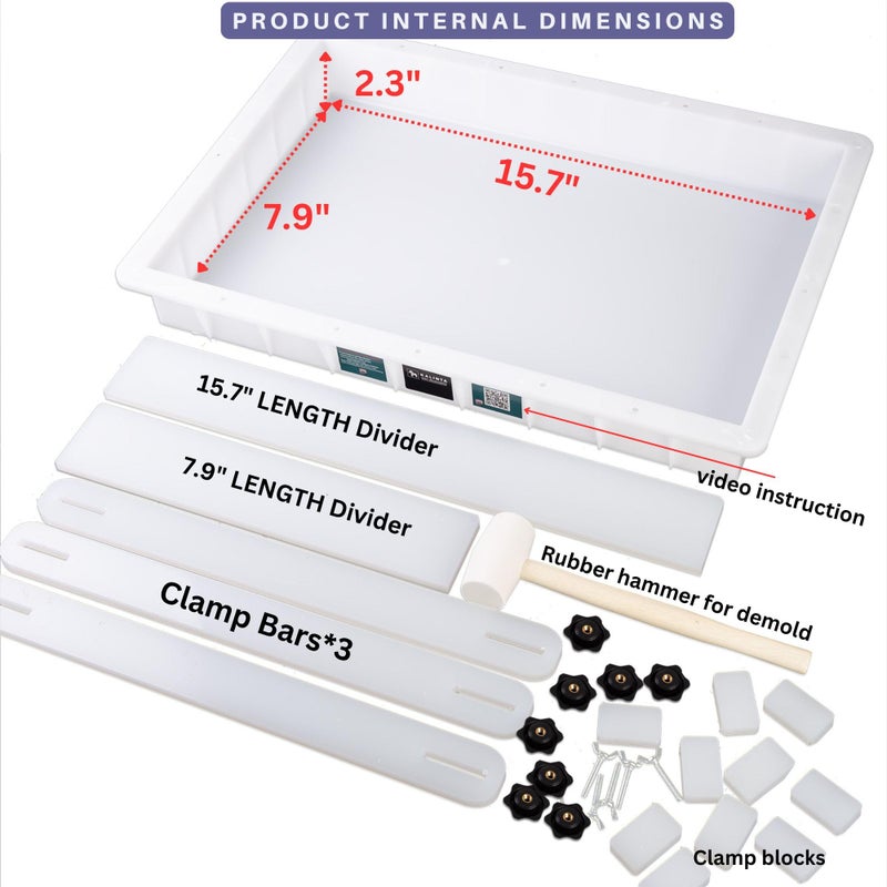 Kalinta Epoxy Mold with Divider Adjustable-15.7x7.9x2.3 in No-Seal Large Resin Mold Integrated Clamping System - Perfect for Beginners & Experienced Artists Alike-Ideal for Creative Resin Art Projects - Image 2