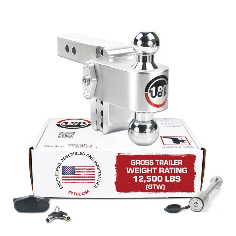Weigh Safe 180 Hitch CTB4-2-KA 4" Drop Hitch, 2" Receiver, 12,500 LBS GTW - Adjustable Aluminum Trailer Hitch Ball Mount