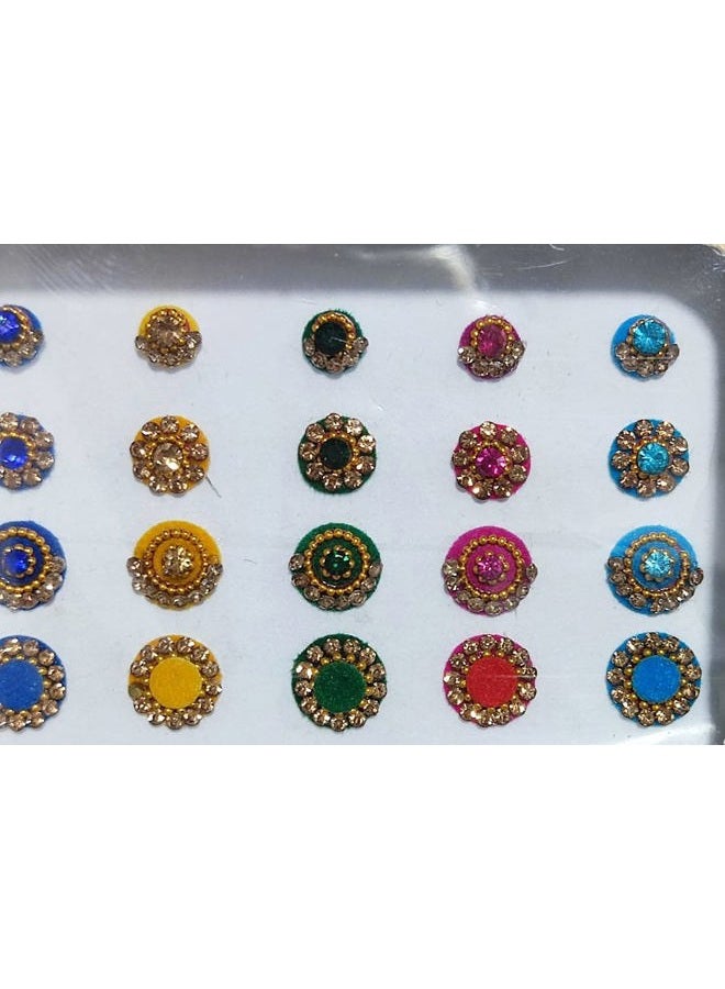 ATCUSA Multicolored Round Crystal Bindi Bridal face Jewels Forehead Tika Indian Bindis for women bindi Indian multicolor round long small gold (Round 40 Bindis - Multicolor) - Image 2