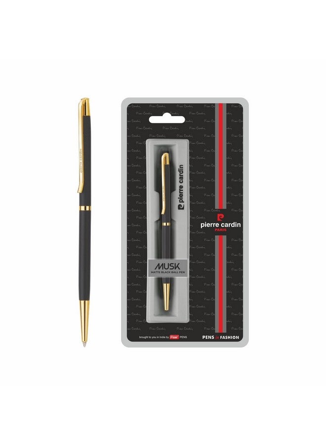 pierre cardin Musk Matte Black Finish Exclusive Ball Pen Blister Pack | Metal Body With Twist Mechanism | Smudge Free Writing | Smooth Refillable Pen | Ideal For Gifting | Blue Ink, Pack Of 1 - Image 1