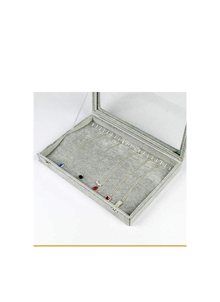 Excellence - ewelry Boxes Organizer Necklace Pendant Jewelry Display Storage Box Holder With Window 20 Necklaces Ideal Gift Box for Wife Girlfriend, Grey, SSZ162 - Image 1