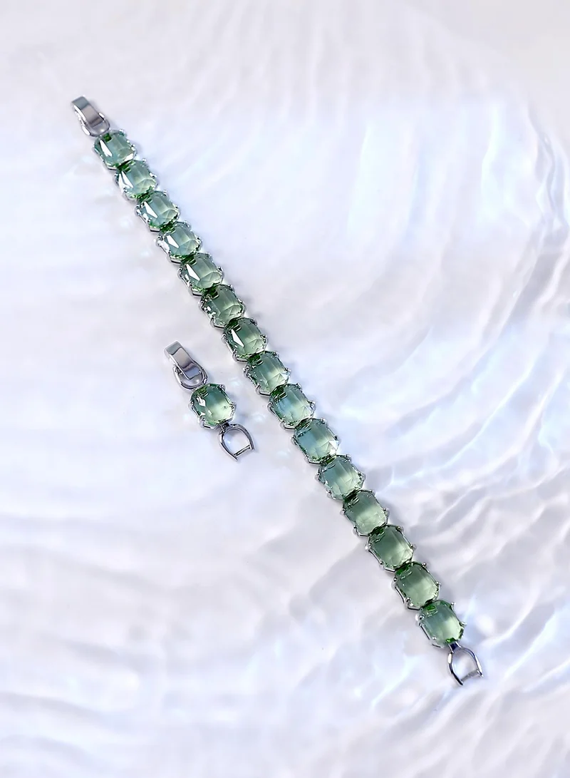 SOHI SOHI Women's The Crystal-Oblong Tennis Bracelet For Party Wear | Kelly Green Colour | Alloy Material | Foldover Closure | Artificial Stone Bracelet | Tennis Bracelet For Women & Girls