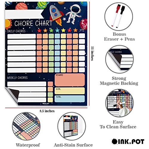 Inkdotpot Magnetic Dry Erase Weekly/Daily Chore Chart Schedule Board for Kids Chores Reward Chart,Good Behavior Chart Blank Magnetic List with 2 Dry Erase Markers (Space Theme) - Image 3