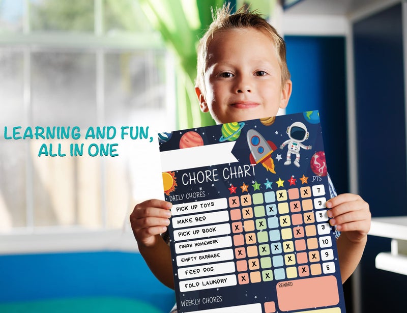 Inkdotpot Magnetic Dry Erase Weekly/Daily Chore Chart Schedule Board for Kids Chores Reward Chart,Good Behavior Chart Blank Magnetic List with 2 Dry Erase Markers (Space Theme) - Image 5