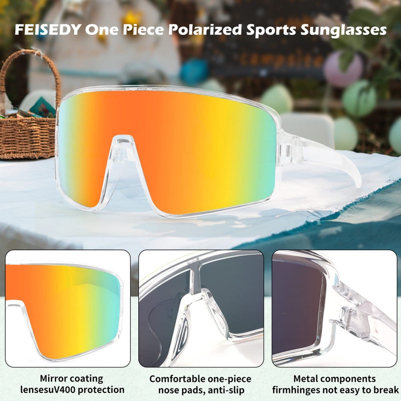 FEISEDY Sports Sunglasses, Polarized Oversized Shield for Women Men Youth, Baseball Cycling Running Outdoor Visor B2988 - Image 4