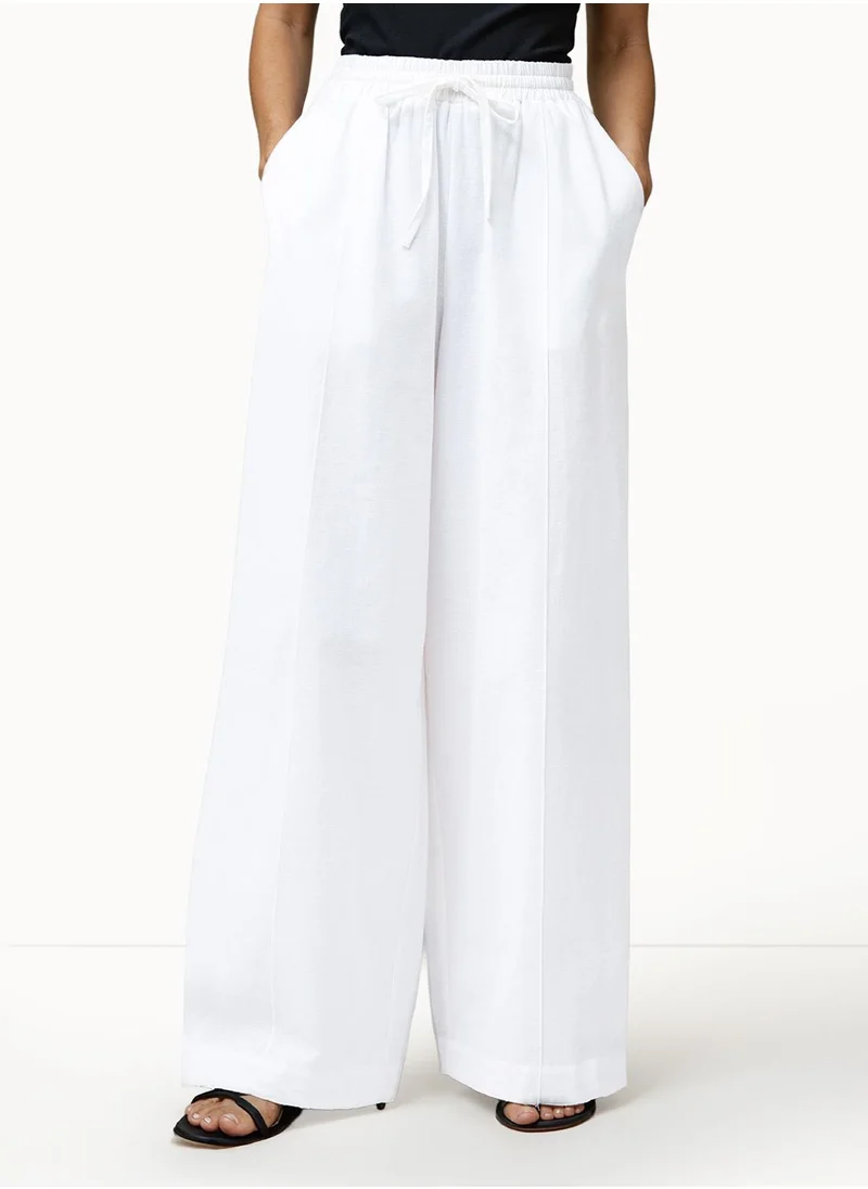 فرنش كونكشن Plain/Basic Relaxed Cotton Blend High-Rise Pants