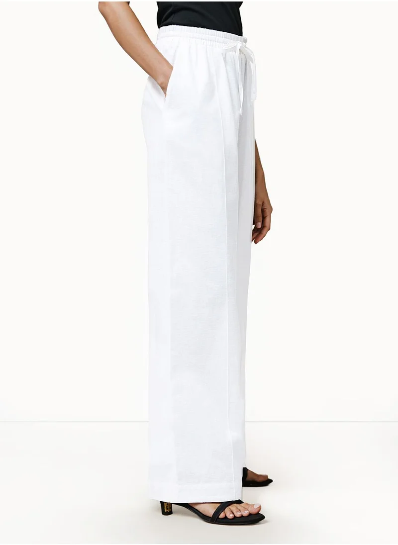 فرنش كونكشن Plain/Basic Relaxed Cotton Blend High-Rise Pants