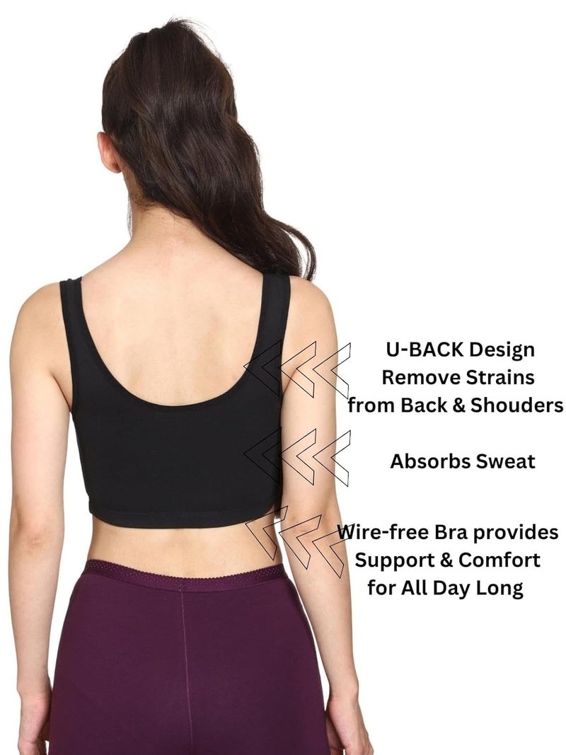 Mysha Women's 100% Pure Cotton Stretchable Wireless Sports Bra – Soft, Breathable, Non-Padded & Seamless - Image 2