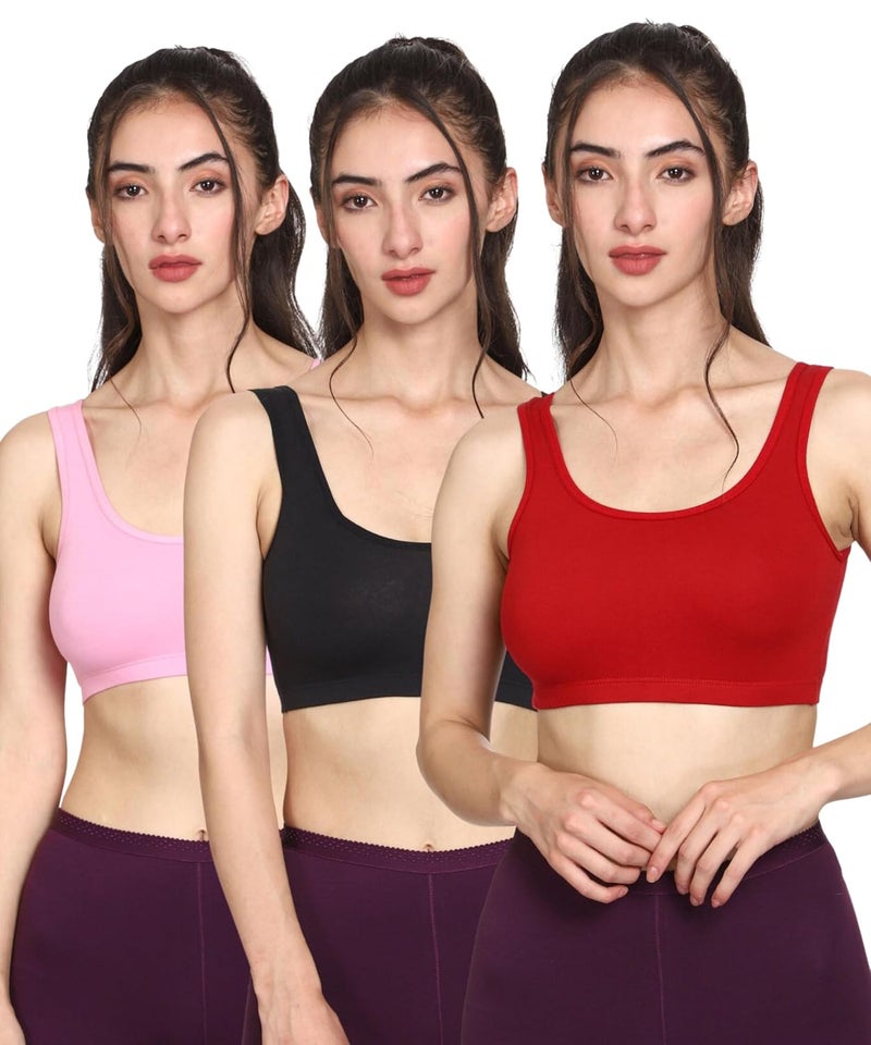 Mysha Women's 100% Pure Cotton Stretchable Wireless Sports Bra – Soft, Breathable, Non-Padded & Seamless - Image 1