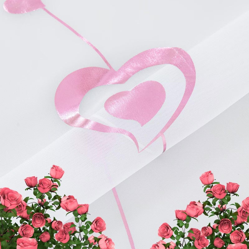 youleyar Valentine's Day Sheer Curtains, Love Heart Pink Foil Print Voile Sheer Curtains 2 Panels, Rod Pocket Window Treatment for Bedroom and Home Decor (White,52 W x 63 L) - Image 5