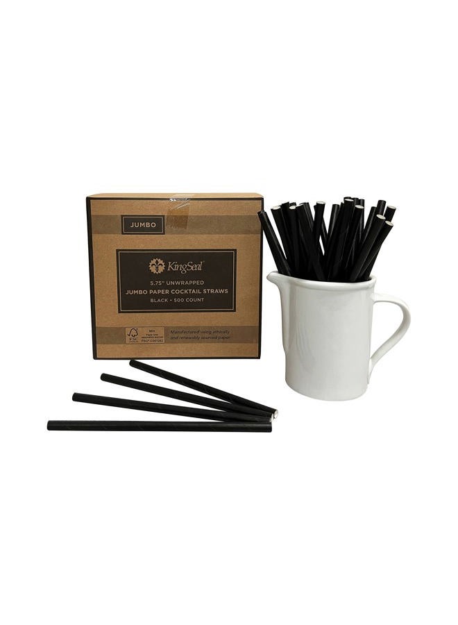 KingSeal 500 Count | FSC Certified Paper Cocktail Straws, Stirrers, Unwrapped, 5.75 Inch Length x 6mm Diameter, BLACK, "Jumbo" Size, Biodegradable, Earth Friendly, Bulk Pack - 1 Box of 500 - Image 1
