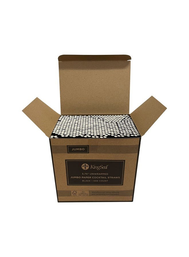 KingSeal 500 Count | FSC Certified Paper Cocktail Straws, Stirrers, Unwrapped, 5.75 Inch Length x 6mm Diameter, BLACK, "Jumbo" Size, Biodegradable, Earth Friendly, Bulk Pack - 1 Box of 500 - Image 2